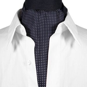 Mens Silk Ascot Cravat Navy White Micro Dot Formal Wedding Necktie Scarf